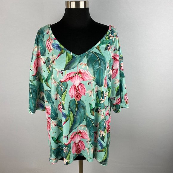 Misslook Lush Looking Colorful Hummingbird Floral Women's XL Top Blouse - Picture 2 of 5